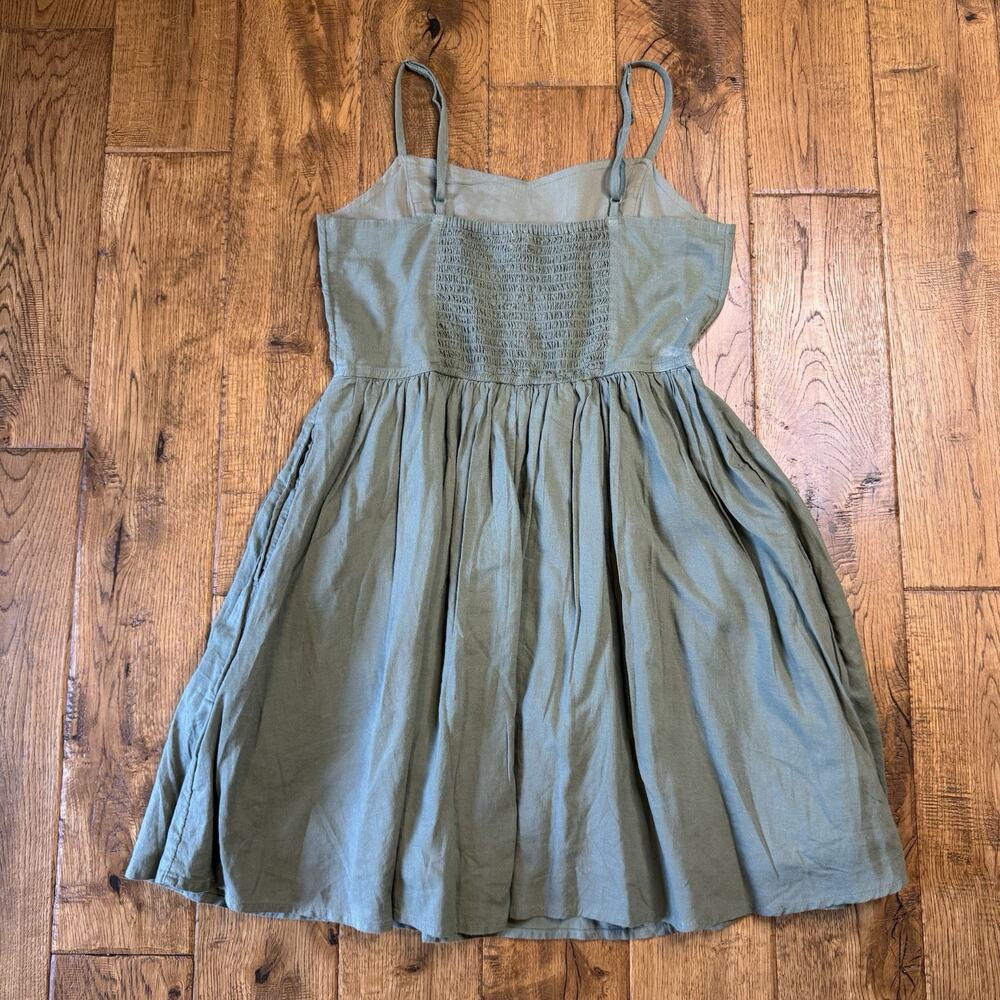 AERIE Linen Blend Mini Dress Women's Size S Olive Green Pockets Beach Boho NWT - Picture 6 of 6